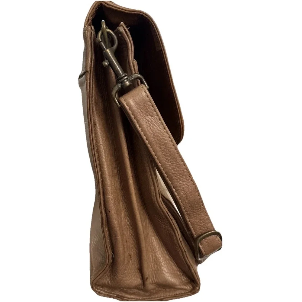 Lodis‎ Brown Pebbled Leather Laptop Messenger Briefcase Bag Expandable Business